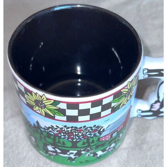 Colorful Farm Cow Mug With Cow Handle WHT GRN BLK Great Condition Great Gift - Picture 6 of 11